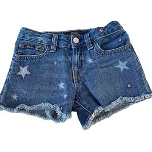 POLO RALPH LAUREN Girl’s Blue Stars Raw Hem 5 Pockets Denim Shorts  Size: 6